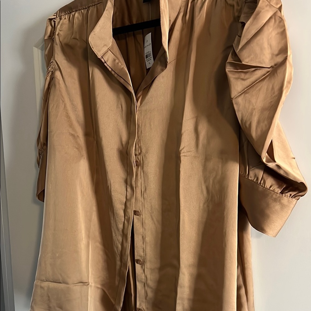 Ann Taylor Camel Blouse with Dramatic Sleeves